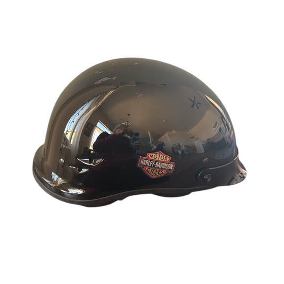 Harley Davidson Shorty Black Gloss Motorcycle Half Helmet DOT Size Small - Picture 3 of 9